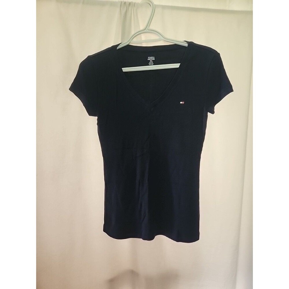 Women's Tommy Hilfiger Size Size Small Blue V Neck Logo Short Sleeve Shirt